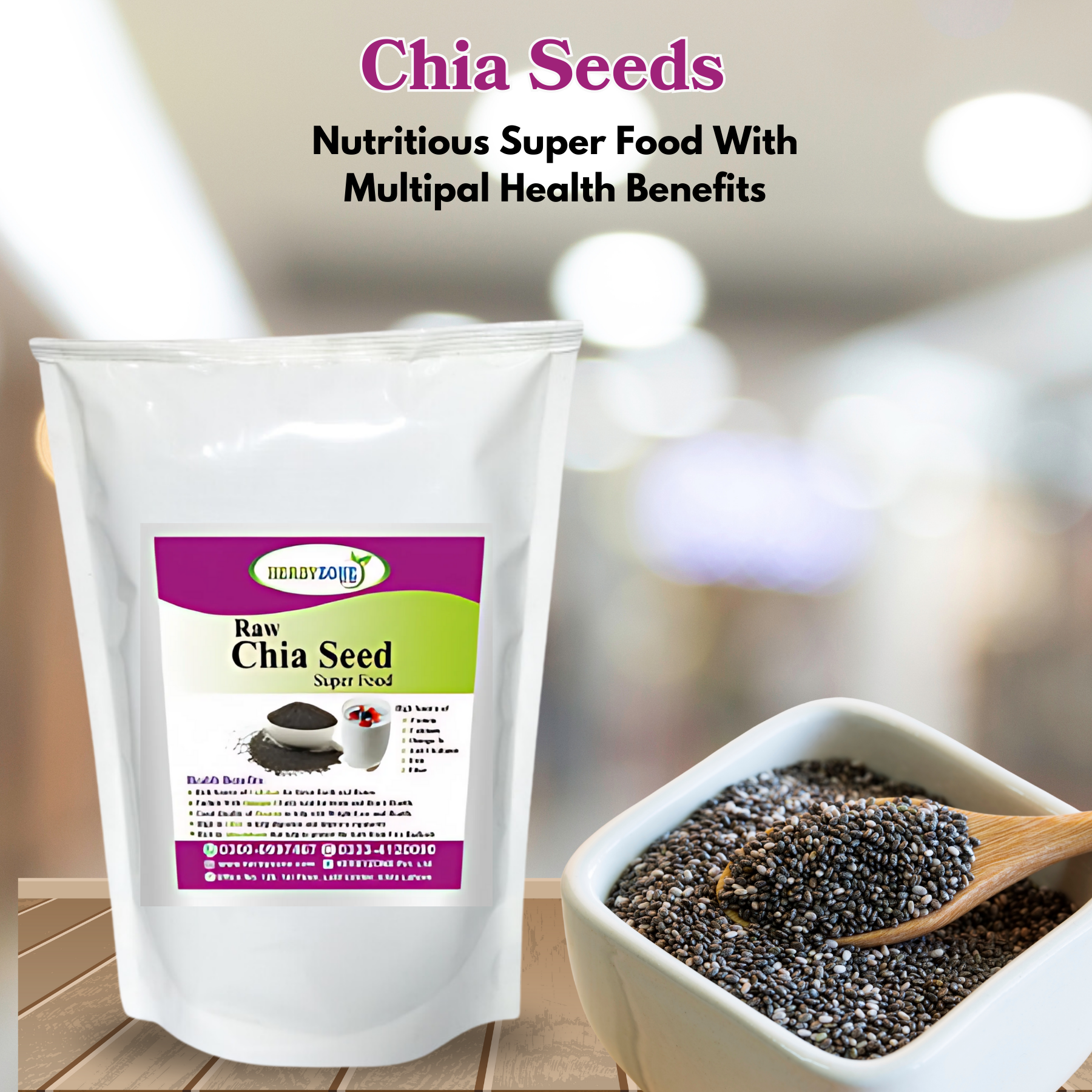 Chia Seeds -HERBYZONE Excellent Source of Fiber Packed with Antioxidants