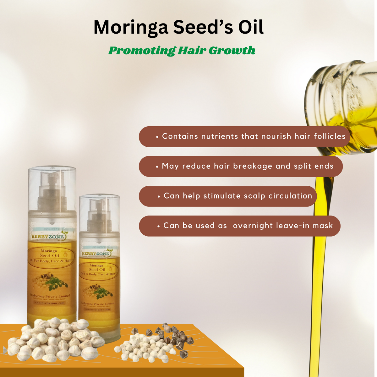 Moringa Oil 100ml ( Cold Press) Beautify Skin, Nails & Hears